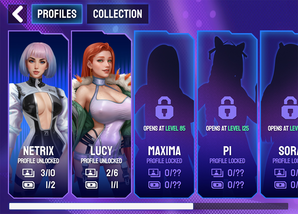 profile of the girls in the game Cyber Fuck